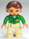 Minifig No: 47394pb144  Name: Duplo Figure Lego Ville, Female, Tan Legs, Green Top with 'ZOO' on Front and Back, Reddish Brown Hair, Brown Eyes (Zoo Worker)