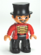 Minifig No: 47394pb152  Name: Duplo Figure Lego Ville, Male Circus Ringmaster, Black Legs, Red Top with Gold Braid, Top Hat, Brown Eyes
