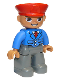 Minifig No: 47394pb165a  Name: Duplo Figure Lego Ville, Male, Dark Bluish Gray Legs, Blue Jacket with Tie, Red Hat, Smile with Teeth (Train Conductor), Oval Eyes (6273392)