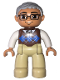 Minifig No: 47394pb174  Name: Duplo Figure Lego Ville, Male, Tan Legs, Reddish Brown Argyle Sweater Vest, White Arms, Light Bluish Gray Hair, Glasses