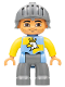 Minifig No: 47394pb178  Name: Duplo Figure Lego Ville, Male Castle, Dark Bluish Gray Legs, Blue and Yellow Chest with Crowned Eagle, Helmet