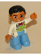 Minifig No: 47394pb182a  Name: Duplo Figure Lego Ville, Male, Medium Blue Legs, Lime Striped Apron, Red Bow Tie, Black Hair