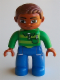 Minifig No: 47394pb191  Name: Duplo Figure Lego Ville, Male, Blue Legs, Green Top with Pen, Reddish Brown Hair