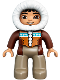 Minifig No: 47394pb200  Name: Duplo Figure Lego Ville, Male, Dark Tan Legs, Reddish Brown Hooded Parka, Brown Eyes