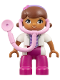 Minifig No: 47394pb201  Name: Duplo Figure Lego Ville, Female, Dottie McStuffins, Attached Bright Pink Stethoscope (6108686)