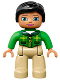 Minifig No: 47394pb203  Name: Duplo Figure Lego Ville, Female, Tan Legs, Green Top with Tartan Plaid and Zipper, Bright Green Arms, Black Hair (6138772)