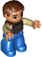 Minifig No: 47394pb211  Name: Duplo Figure Lego Ville, Male, Blue Legs, Reddish Brown Jacket with Zippers, Tan Arms, Reddish Brown Hair, Brown Eyes