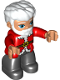 Minifig No: 47394pb228  Name: Duplo Figure Lego Ville, Male, Black Legs, Red Top with Belt and White Fur Trim Pattern, White Hair, Blue Eyes and Beard (Santa)