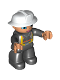 Minifig No: 47394pb238  Name: Duplo Figure Lego Ville, Female Firefighter, Black Legs, Nougat Hands, White Helmet, Blue Eyes