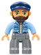 Minifig No: 47394pb250  Name: Duplo Figure Lego Ville, Male, Dark Bluish Gray Legs, Medium Blue Shirt, Dark Blue Cap, Beard