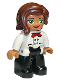 Minifig No: 47394pb256  Name: Duplo Figure Lego Ville, Female, Black Legs, White Chefs Top with Red Scarf and Reddish Brown Hair