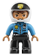 Minifig No: 47394pb261  Name: Duplo Figure Lego Ville, Male Police, Black Legs, Dark Azure Top with Badge and Radio, White Helmet with Black Front and Badge