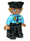 Minifig No: 47394pb263  Name: Duplo Figure Lego Ville, Male Police, Black Legs, Medium Azure Top with Badge and Epaulettes, Black Hat with Yellow Hair