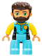 Minifig No: 47394pb268  Name: Duplo Figure Lego Ville, Male, Medium Azure Diving Suit, Yellow Arms, Dark Brown Hair, Beard