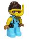Minifig No: 47394pb269  Name: Duplo Figure Lego Ville, Female, Medium Azure Diving Suit, Yellow Arms, Dark Brown Hair, Yellow Diving Mask