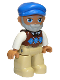 Minifig No: 47394pb301  Name: Duplo Figure Lego Ville, Male, Tan Legs, Reddish Brown Argyle Sweater Vest, White Arms, Light Bluish Gray Beard, Blue Cap (6298486)