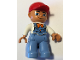 Minifig No: 47394pb302a  Name: Duplo Figure Lego Ville, Male, Medium Blue Legs, White Top with Medium Blue Overalls, Bandana, Red Cap