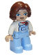 Minifig No: 47394pb307  Name: Duplo Figure Lego Ville, Female, Bright Light Blue Legs with Overalls, White Top, Freckles, Reddish Brown Hair (6329836)