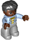 Minifig No: 47394pb317  Name: Duplo Figure Lego Ville, Male, Light Bluish Gray Legs, White and Yellow Top with Bright Light Blue Jacket, Black Hair (6362255)