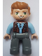 Minifig No: 47394pb321  Name: Duplo Figure Lego Ville, Male, Dark Bluish Gray Legs, Reddish Brown Vest, Dark Tan Hair (Jurassic World Owen Grady)