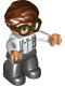 Minifig No: 47394pb322  Name: Duplo Figure Lego Ville, Male, Black Legs, White Top with Light Aqua Suspenders, Dark Brown Glasses, Reddish Brown Hair