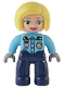 Minifig No: 47394pb334  Name: Duplo Figure Lego Ville, Female Police, Dark Blue Legs, Medium Azure Top with Silver Badge and Radio, Bright Light Yellow Hair (6374290)