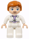 Minifig No: 47394pb335  Name: Duplo Figure Lego Ville, Female, White Legs, White Jacket Tied over Lavender Shirt, Dark Orange Hair (Jurassic World Claire Dearing)