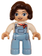 Minifig No: 47394pb340  Name: Duplo Figure Lego Ville, Female, Bright Light Blue Legs with Overalls, White Top, Dark Brown Hair (6427981)