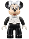 Minifig No: 47394pb343  Name: Duplo Figure Lego Ville, Minnie Mouse, Black Legs and Sleeves, White Top, and Silver Collar, Sparkles, Dots, and Bow (6438760)