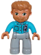 Minifig No: 47394pb349  Name: Duplo Figure Lego Ville, Male, Light Bluish Gray Legs, Medium Azure Jacket with Bright Pink Buttons and Glasses, Medium Nougat Hair and Beard (6465885)
