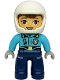 Minifig No: 47394pb375  Name: Duplo Figure Lego Ville, Female Police, Dark Blue Legs, Medium Azure Top with Badge and Zipper, White Helmet (6586684)