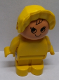 Minifig No: 4943pb002a  Name: Duplo Figure, Child Type 1 Baby, Yellow Legs, Yellow Body, Yellow Bonnet, 3 Lines Eyebrows and Outlined Hair