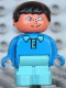 Minifig No: 4943pb010  Name: Duplo Figure, Child Type 1 Boy, Maersk Blue Legs, Blue Top with Collar and 2 Buttons, Black Hair