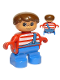Minifig No: 6453pb004  Name: Duplo Figure, Child Type 2 Boy, Blue Legs, Red Top with White Stripes and Blue Overalls with One Strap