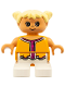 Minifig No: 6453pb019  Name: Duplo Figure, Child Type 2 Girl, White Legs, Orange and Dark Pink Top , Yellow Hair Pigtails