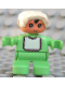 Minifig No: 6453pb032  Name: Duplo Figure, Child Type 2 Baby, Medium Green Legs, Medium Green Top with White Bib with Dark Pink Lace, White Bonnet