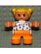 Minifig No: 6453pb034  Name: Duplo Figure, Child Type 2 Girl, Orange Legs, White Blouse with Blue Flowers, Yellow Hair Pigtails