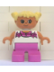Minifig No: 6453pb037  Name: Duplo Figure, Child Type 2 Girl, Dark Pink Legs, White Top with Pink Stripes and Flowers, Light Yellow Hair