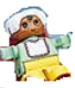 Minifig No: 6453pb052  Name: Duplo Figure, Child Type 2 Baby, Yellow Legs, Light Green Top with White Bib with Dark Pink Lace, White Bonnet