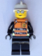 Minifig No: WC016s  Name: Fire - Reflective Stripes, Black Legs, White Fire Helmet, Silver Sunglasses, Orange Vest with Straps and Fire Logo and 'FIRE' Pattern (Stickers)