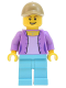 Minifig No: adp017  Name: Skyline Express Woman - Medium Lavender Jacket, Medium Azure Legs, Dark Tan Cap
