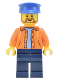 Minifig No: adp022  Name: Skyline Express Man - Orange Jacket with Hood over Light Blue Sweater, Dark Blue Legs, Blue Hat