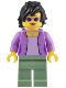 Minifig No: adp094  Name: 1950s Diner Patron - Female, Medium Lavender Jacket, Sand Green Legs, Black Hair
