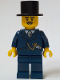 Minifig No: adp117  Name: General Store Customer - Male, Dark Blue Suit, Black Top Hat, Black Moustache