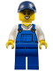 Minifig No: adp121  Name: Train Worker - Female, Blue Overalls, Dark Blue Cap