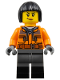 Minifig No: adp125  Name: Train Worker - Orange Jacket, Dark Blue Gray Legs with Black Boots, Black Bob Cut Hair