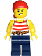 Minifig No: adp144  Name: Pirate - Male, White Shirt with Red Stripes, Dark Blue Legs, Red Bandana