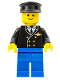 Minifig No: air037  Name: Airport - Pilot, Blue Legs, Black Hat