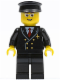 Minifig No: air044  Name: Airport - Pilot with Red Tie and 6 Buttons, Black Legs, Black Hat, Glasses and Open Smile