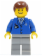 Minifig No: air045  Name: Airport - Blue 3 Button Jacket & Tie, Light Bluish Gray Legs, Reddish Brown Male Hair, Thin Grin with Teeth